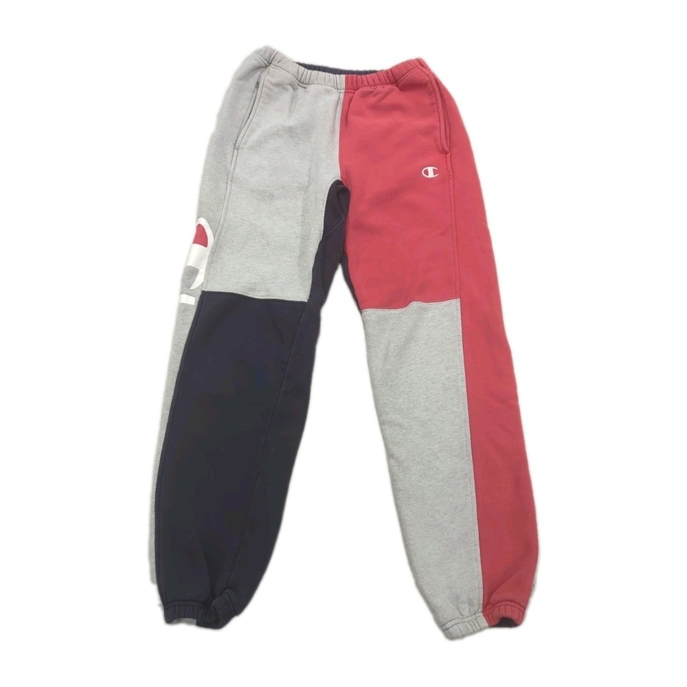 CHAMPION Reverse Weave Colorblock Sweatpants Y2K Patchwork Joggers Gray Blue S